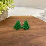 Acrylic Stud Earrings - Christmas - Tree Glitter