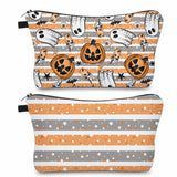 Pouch - Halloween Fall - Pumpkin Ghost Orange Grey Stripe