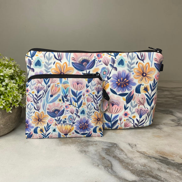 Pouch & Mini Pouch Bundled Set - Purple Blue Yellow Floral