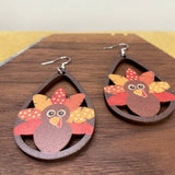 Wooden Dangle Earrings - Fall - Turkey Cutout Teardrop