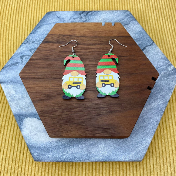 Wooden Dangle Earrings - Gnome Bus