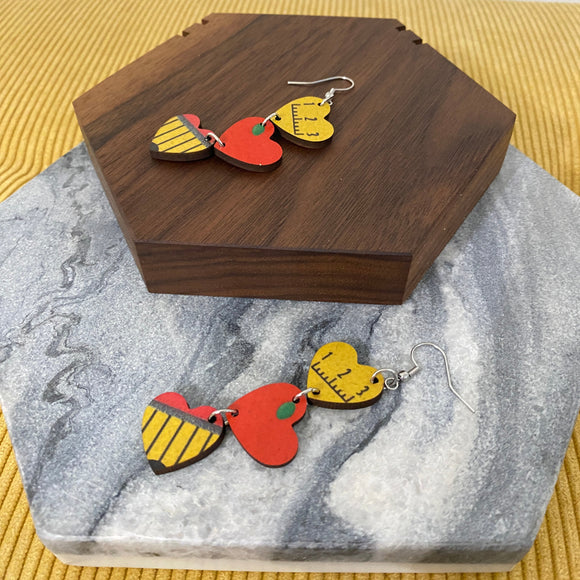 Wooden Cutout - Teacher Heart Dangle Earrings