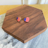 Wooden Stud Earrings - USA Flag Heart