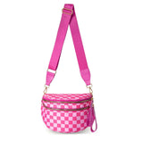 The Roni Nylon Crossbody - Checkered Hot Pink