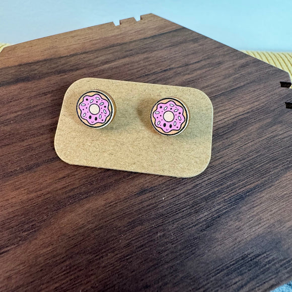 Wooden Stud Earrings - Donut