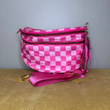 The Roni Nylon Crossbody - Checkered Hot Pink