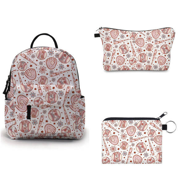 Mini Backpack, Pouch, & Mini Pouch Bundled Set - Baseball Floral