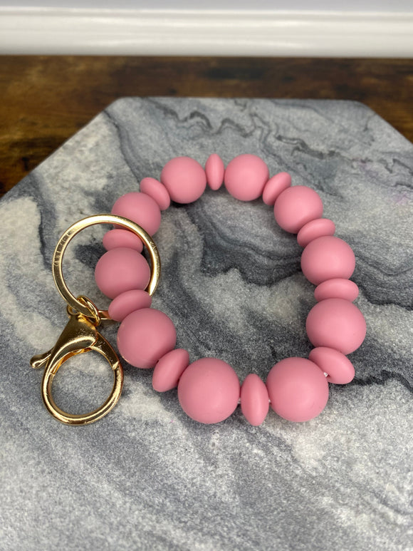Silicone Bracelet Keychain - Mauve Solid Beads