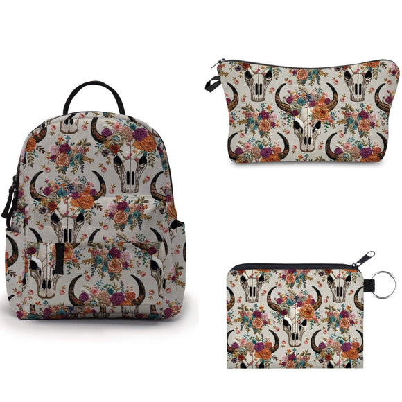 Set - Bull Skull Floral Embroidery