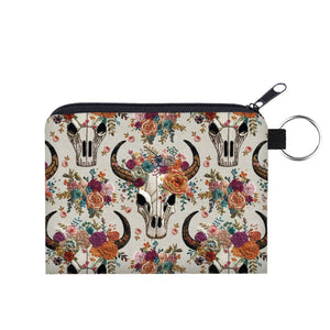 Mini Pouch - Bull Skull Floral Embroidery