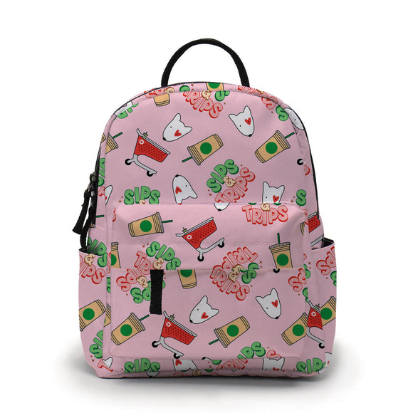 Mini Backpack - Sips & Trips Pink