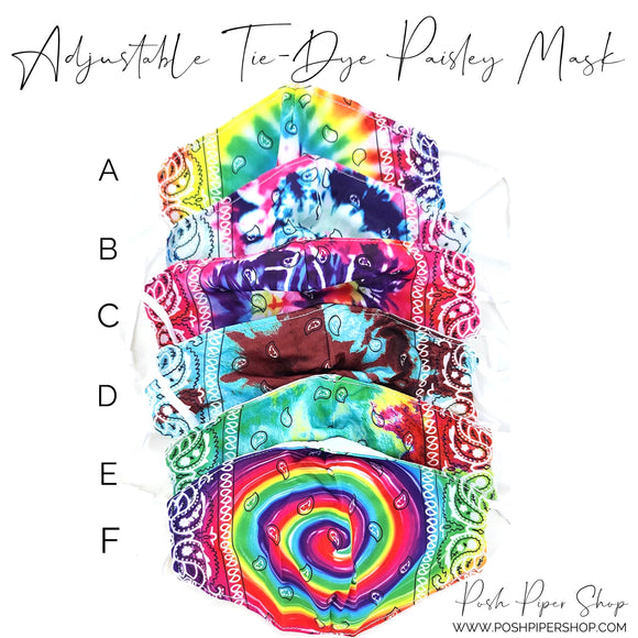 Adjustable Tie-Dye Paisley Mask with Filter Pocket