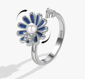 Ring - Adjustable Fidget Ring - Blue Floral Butterfly
