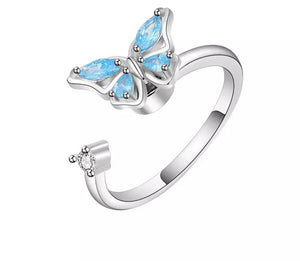 Adjustable Light Blue Butterfly Fidget Ring