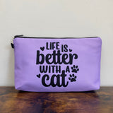 Pouch - Cat, Life Is Better Purple