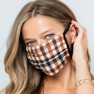 Tan Plaid Pleated Mask