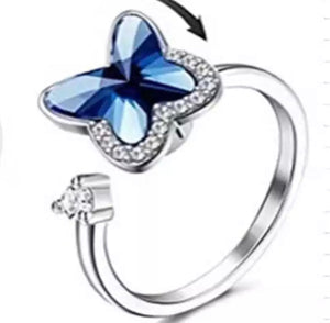 Ring - Adjustable Dark Blue Butterfly Fidget Ring