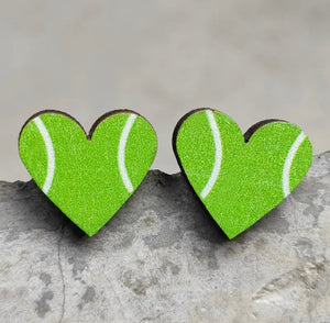Wooden Stud Earrings - Tennis Heart