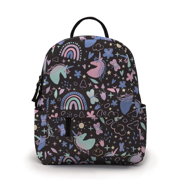 Mini Backpack - Unicorn Doodles on Black
