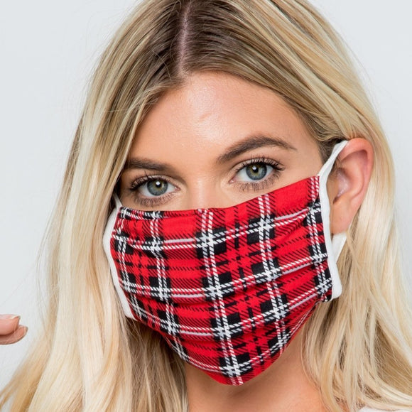 Red Plaid Pleated Mask