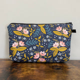 Pouch - Floral Charcoal Mustard Pink