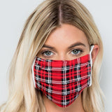 Red Plaid Pleated Mask