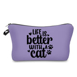Pouch - Cat, Life Is Better Purple